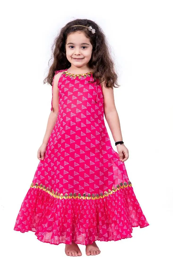 Pink bandhani frills dress