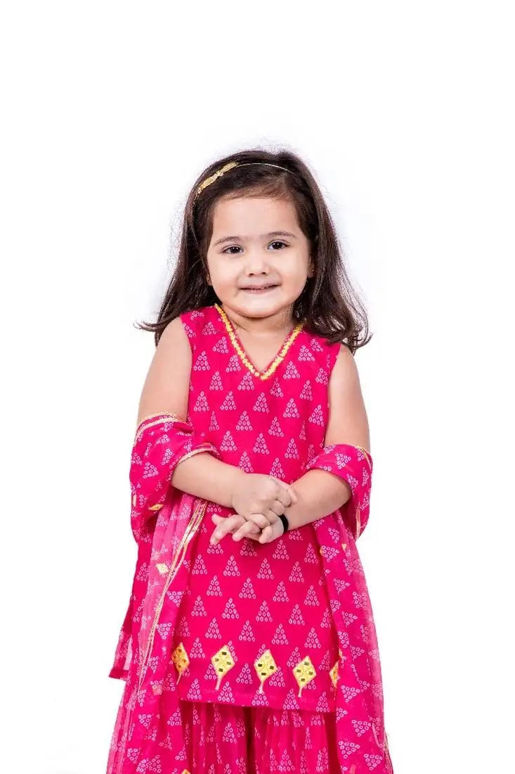 Pink mirror bandhani sharara set