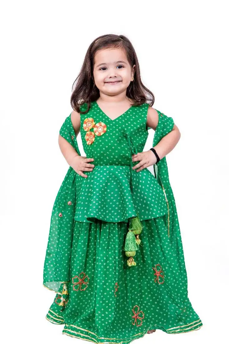 Green bandhani peplum with ghaghra