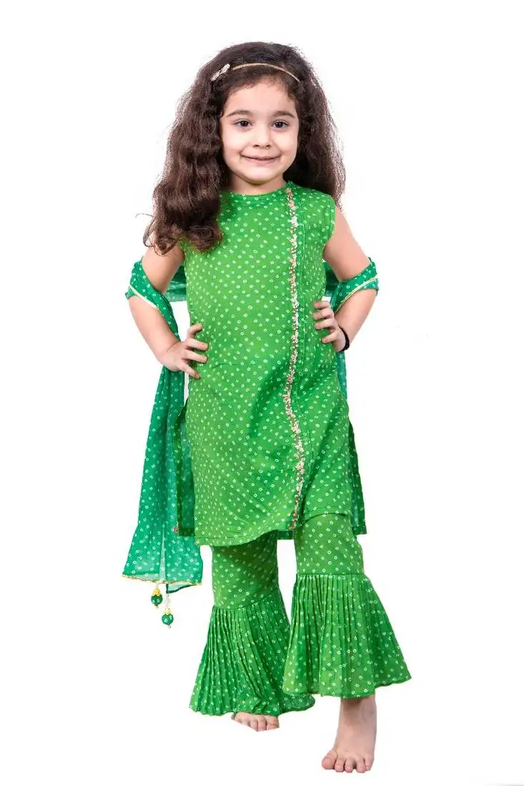 Green bandhani print sharara set