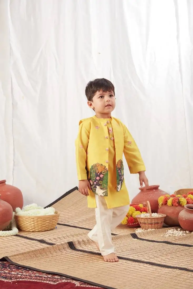 Yellow pichwai bandi and kurta set