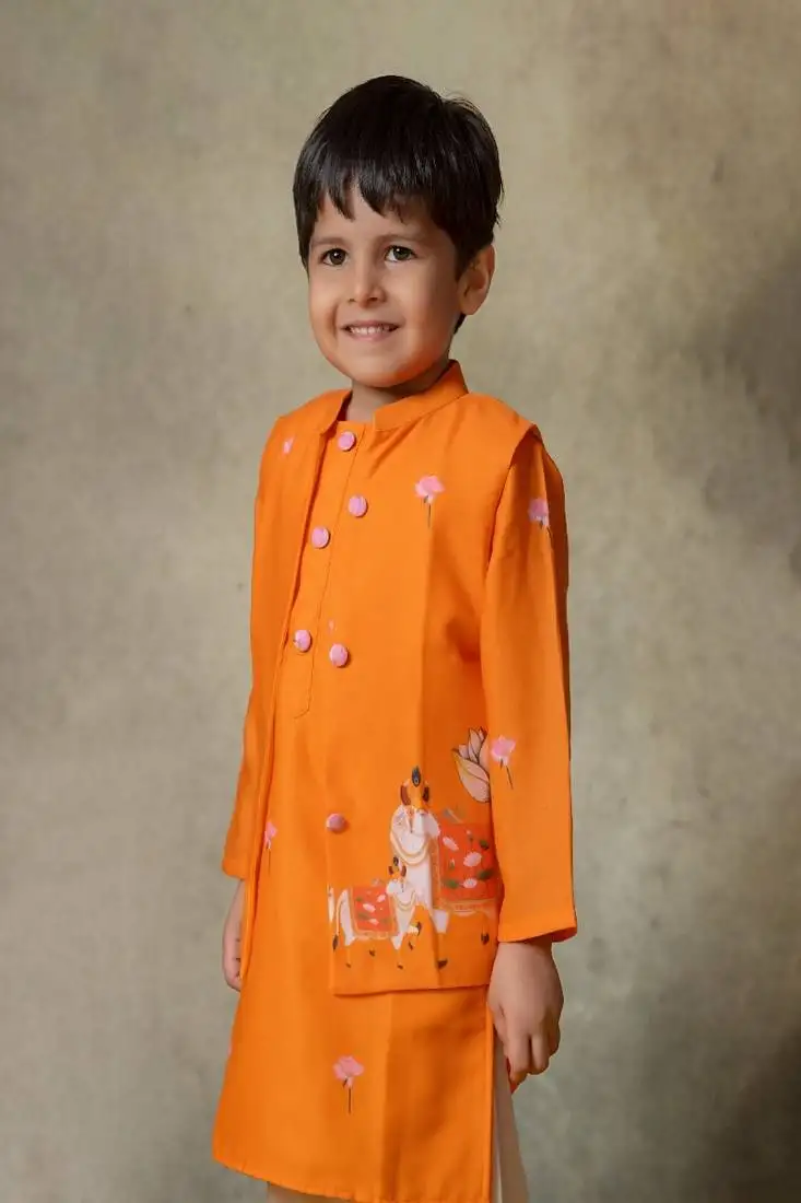 Red pichwai bandi embroidered kurta set
