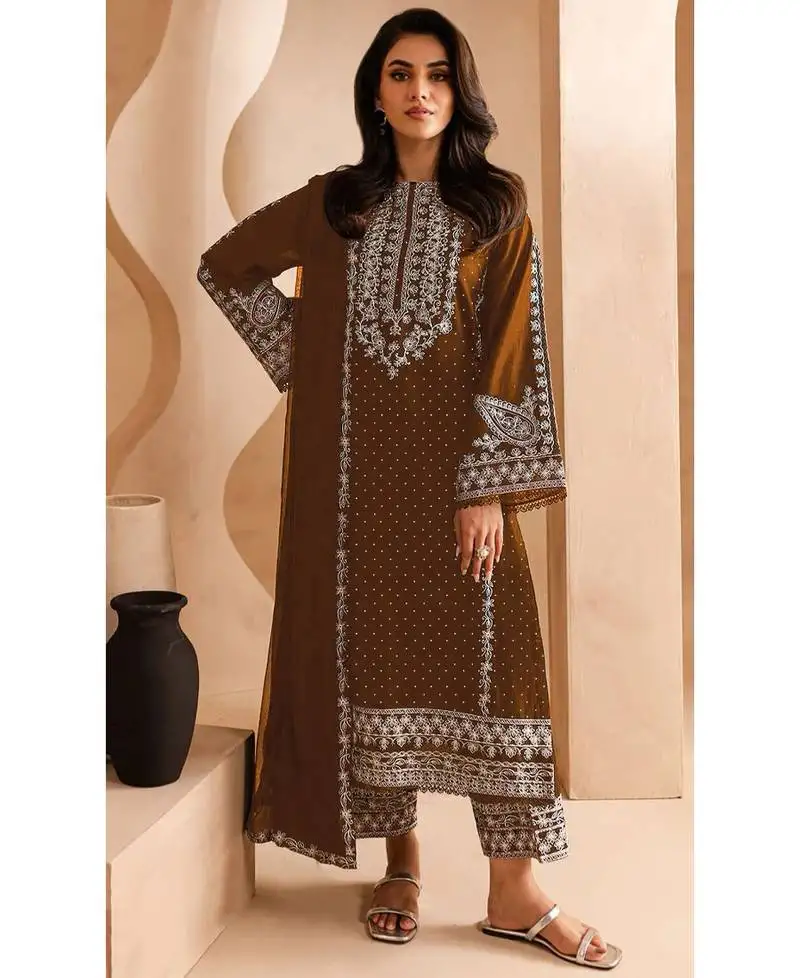 Mustard georgette heavy lon pakistani straight suit for women semi stitched