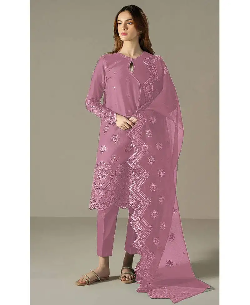New summer wear pink cotton pakistani suit for women semi stitched