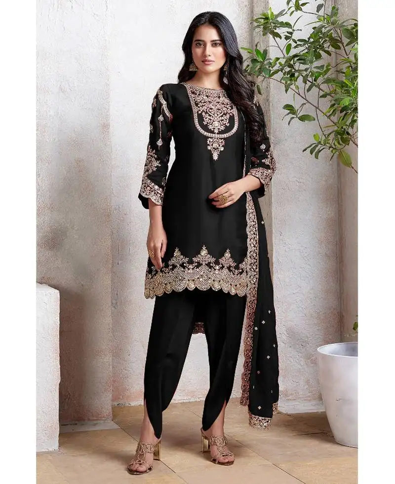 Traditional black georgette patiyala style suit for women semi stitched