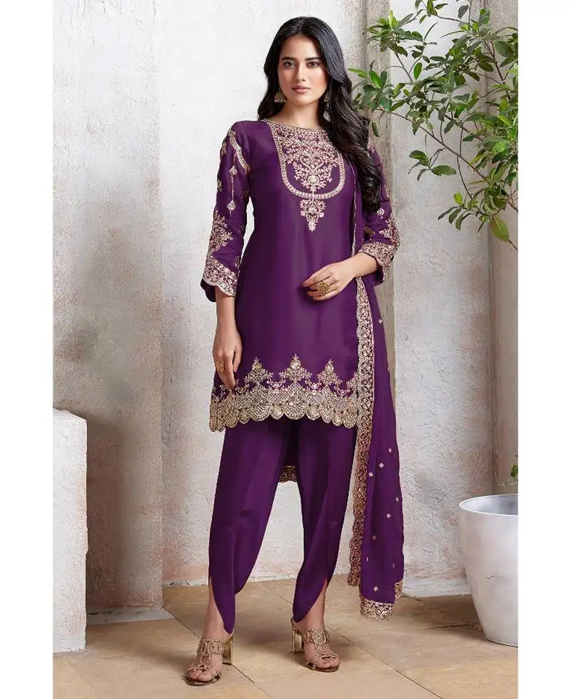Traditional purple georgette patiyala style suit for women semi stitched