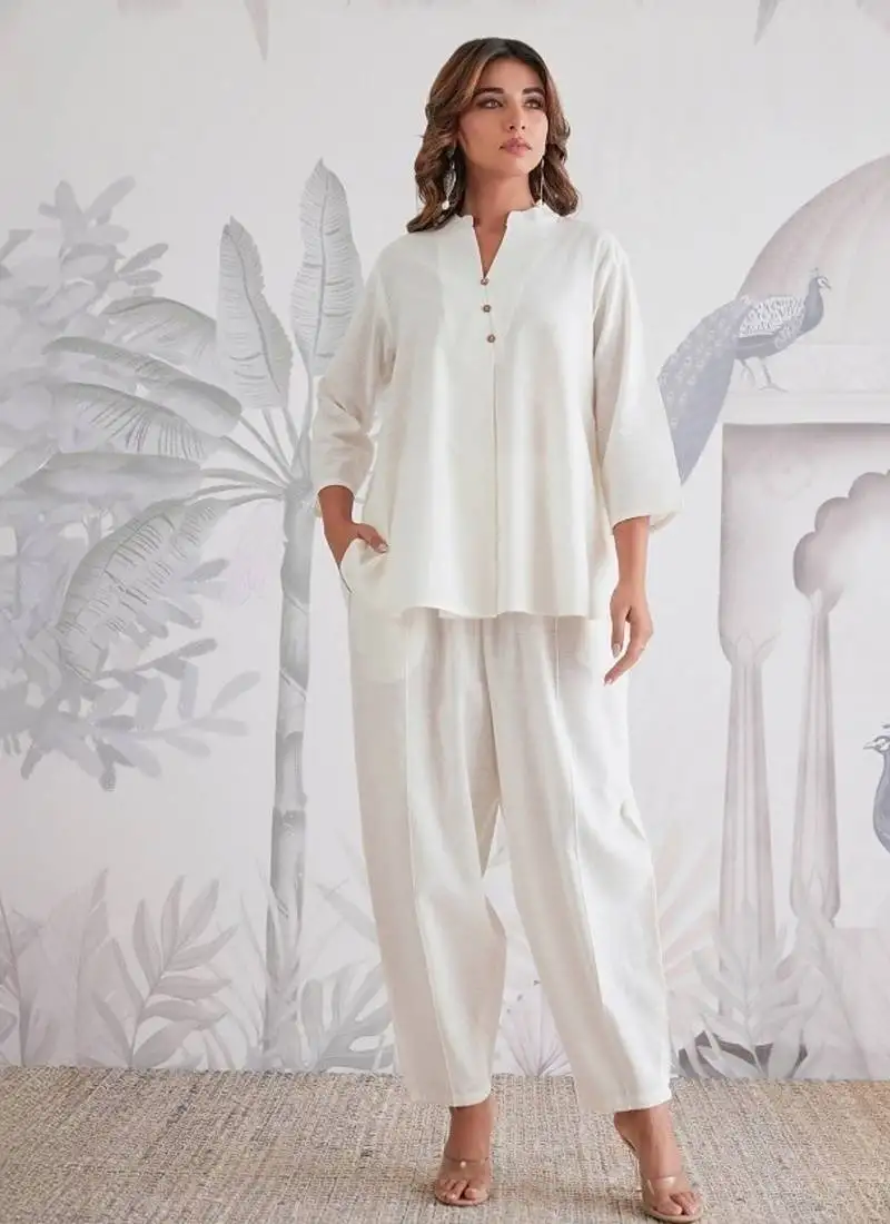 White cotton slub co-ord set