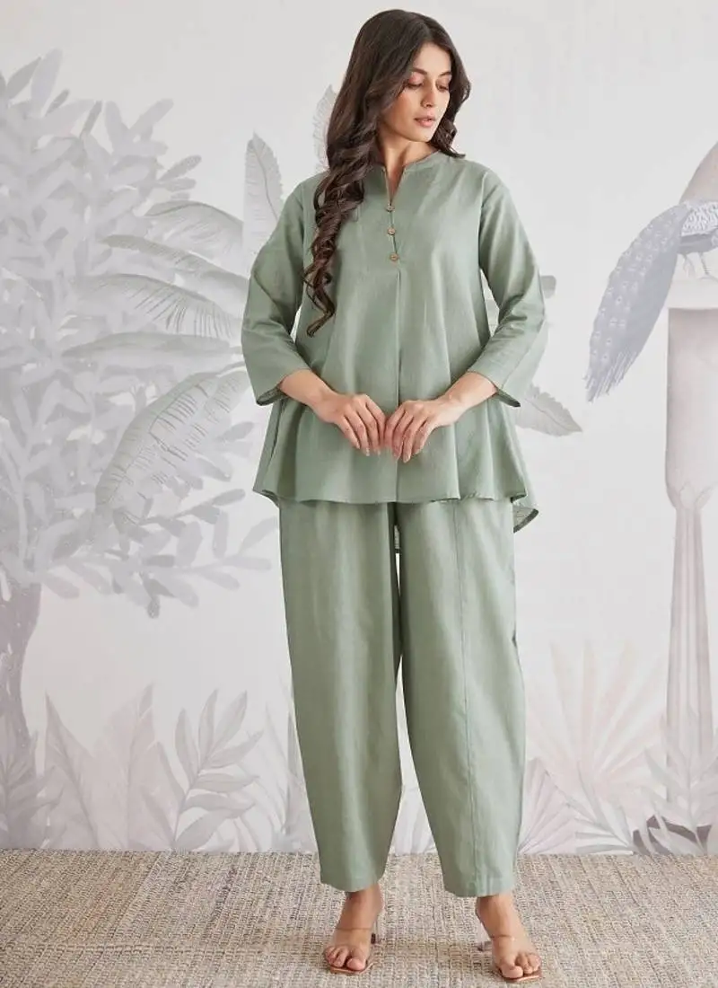 Sage green cotton slub co-ord set