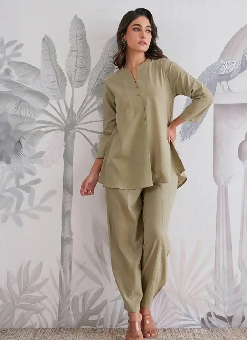 Olive green cotton slub co-ord set
