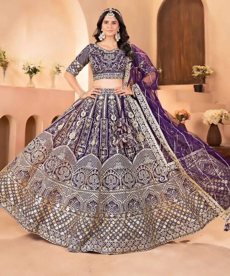 Purple embroidered sequin lehenga choli