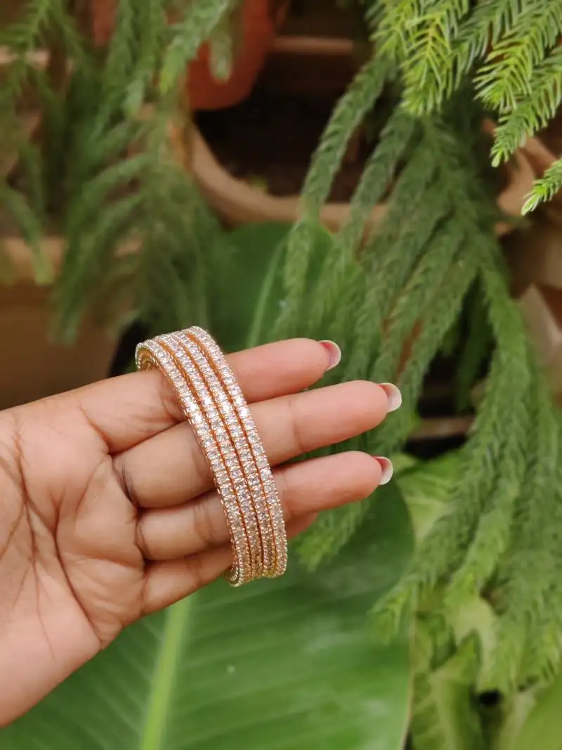 American diamond gold-plated rhodium kada white stons bangle set imitation bridal jewelry set