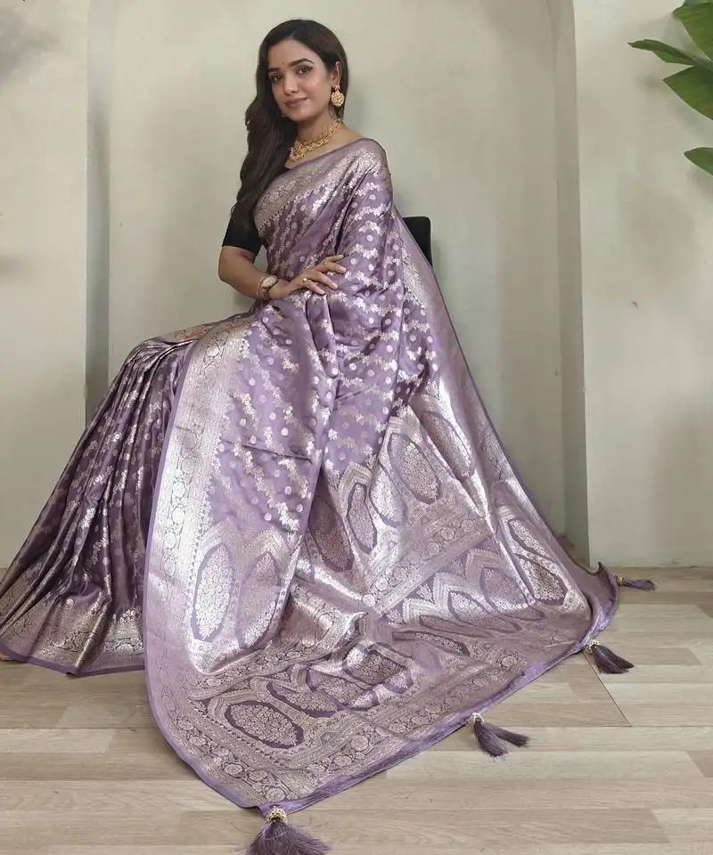 Lavender mashru satin saree with leheriya weaving design
