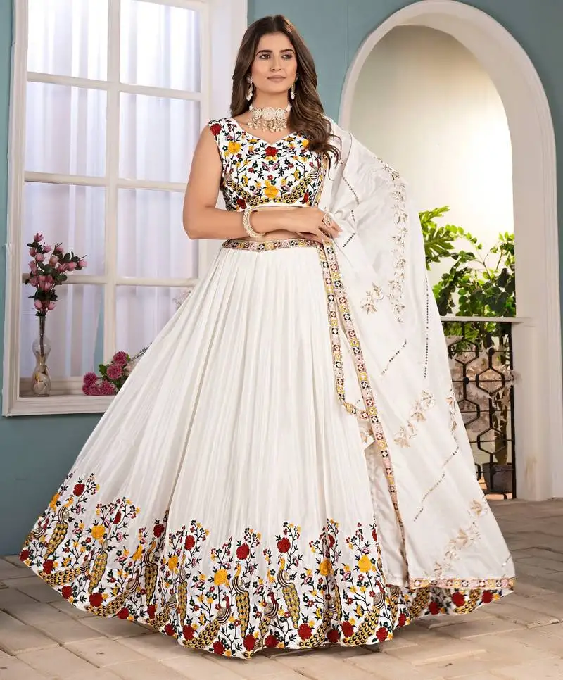 White peacock embroidered lehenga choli