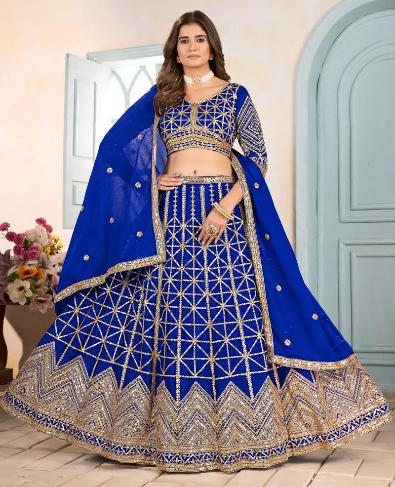 Royal blue sequin embroidered lehenga choli