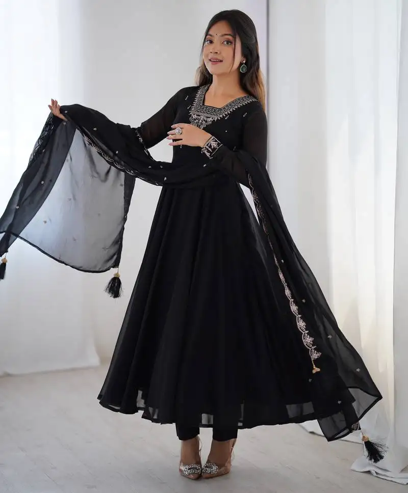Timeless black beauty ethnic anarkali dress for special occasions stitched