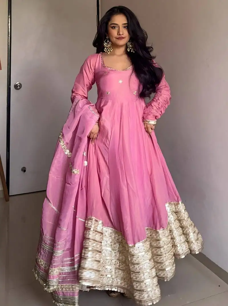 Pink vichitra silk embroidery party wear suit set stitched