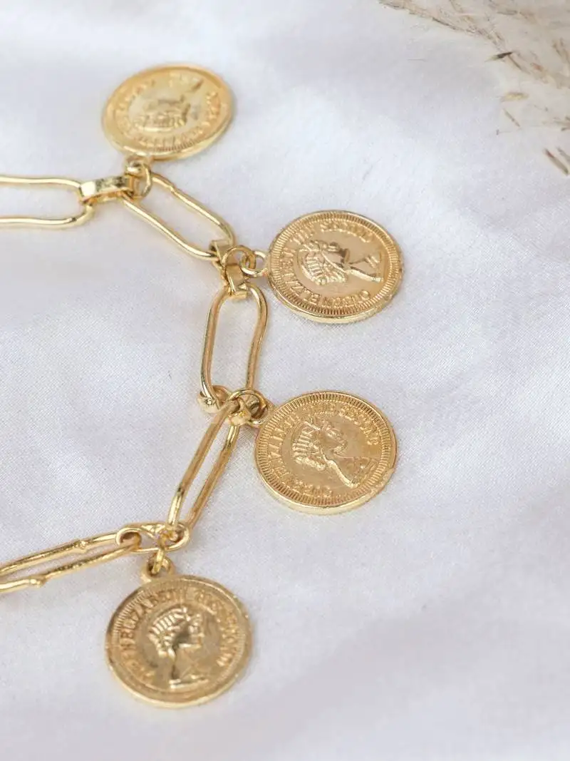 Handcrafted gold plated coin bracelet