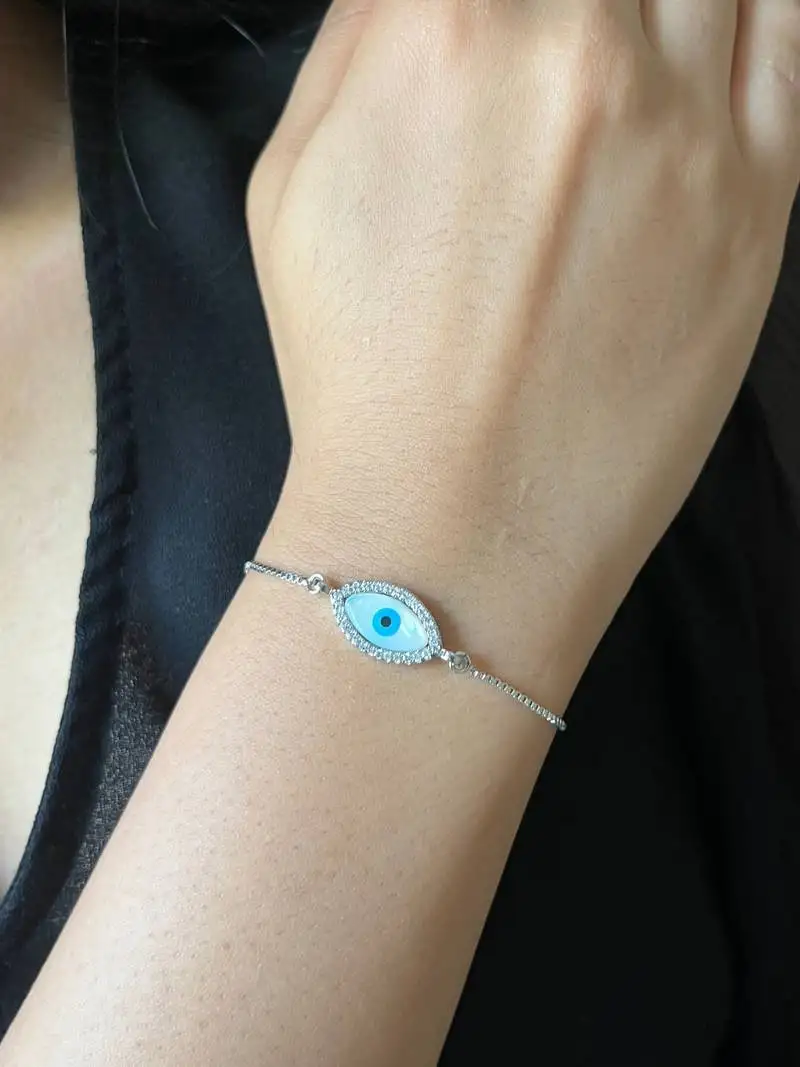 Marquise evil eye bracelet - silver plated