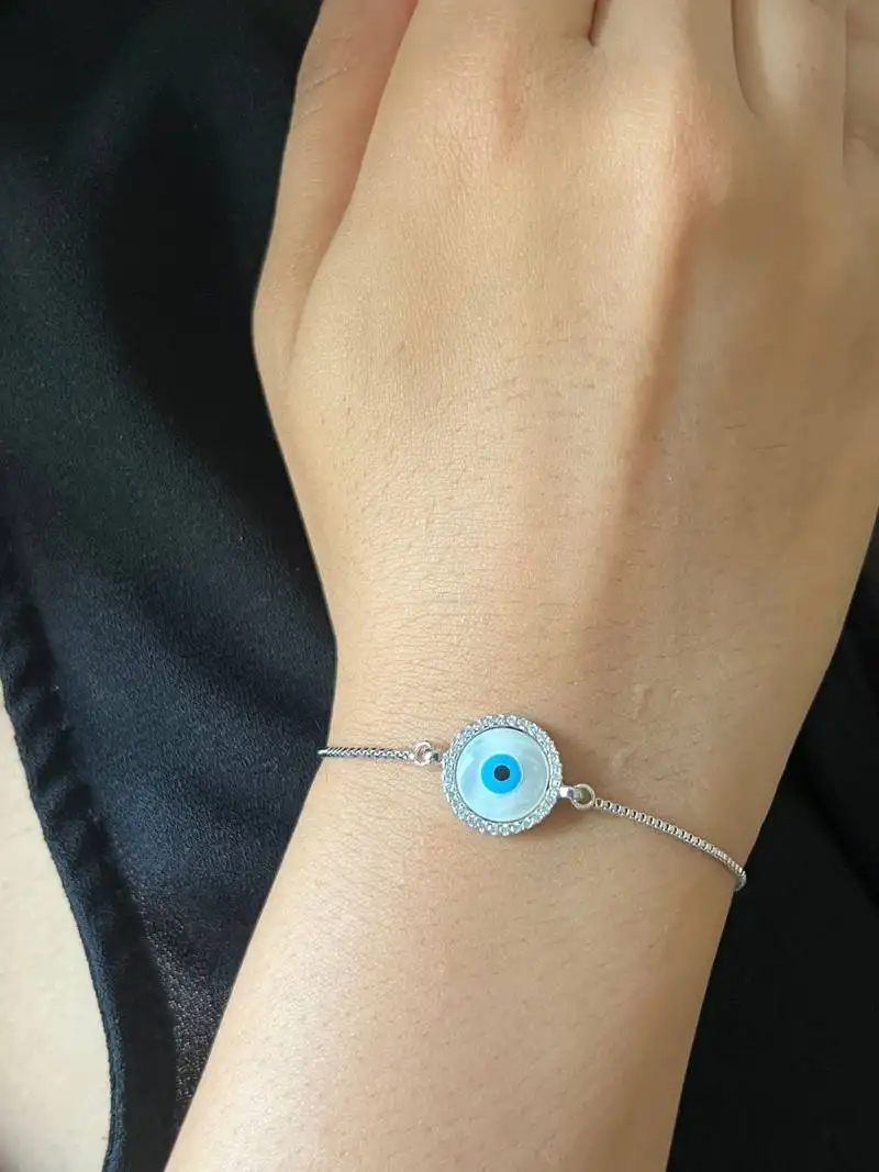Round evil eye bracelet - silver plated