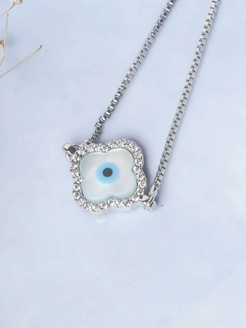 Clover evil eye bracelet - silver plated