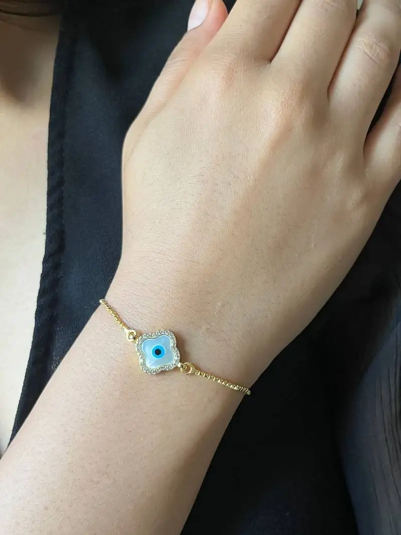 Clover evil eye bracelet - gold plated
