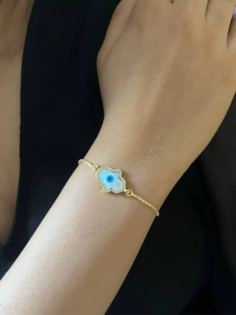 Hamsa hand evil eye bracelet - gold plated