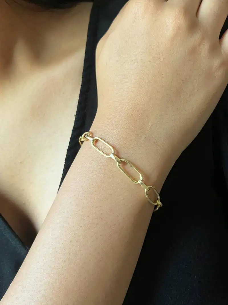 Paper clip chain bracelet - gold plated