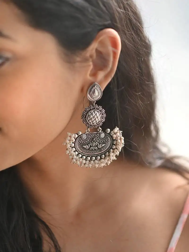 Silver plated handcrafted beads designer earring
