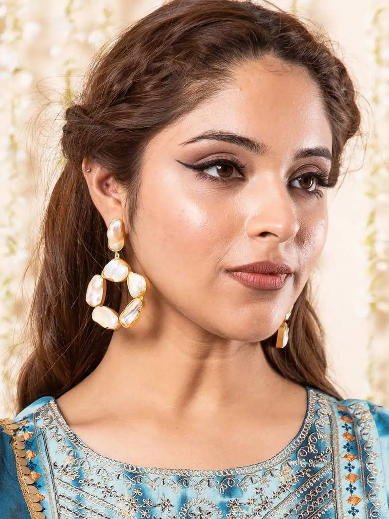 Handcrafted unshaped mop designer earring