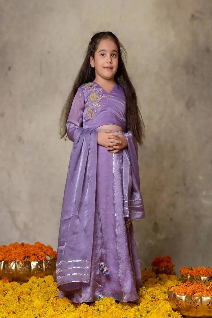 Lavender hand embroidered lehenga set