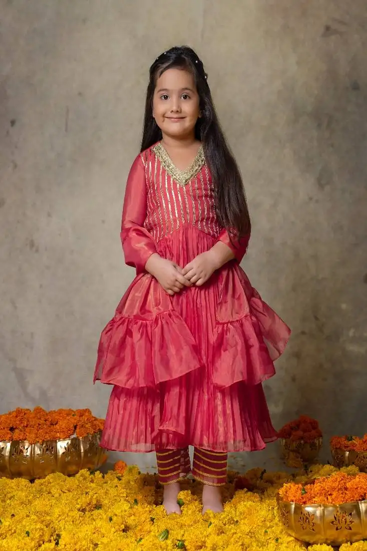 Pink embroidered anarkali set