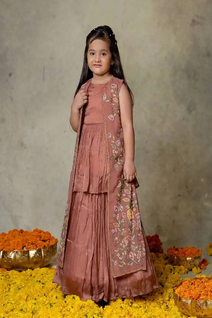 Mauve embroidered jacket lehenga set