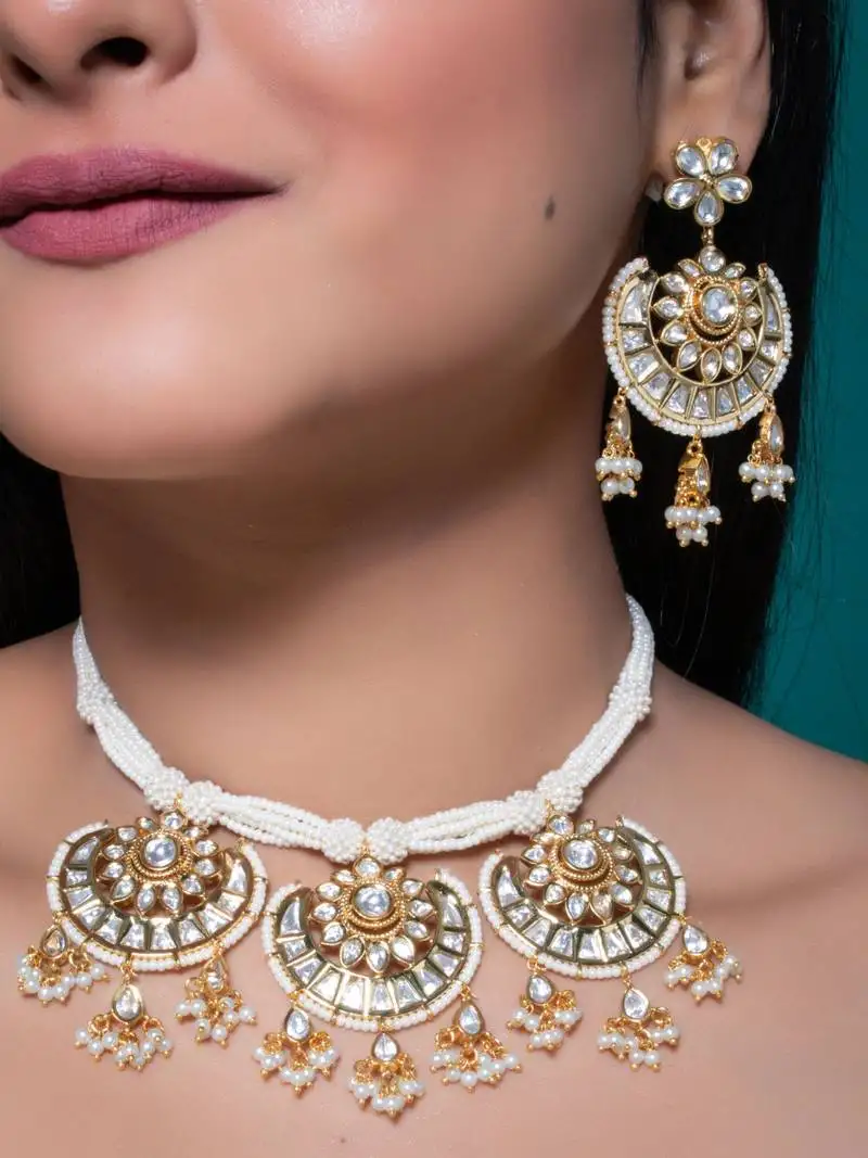 White kundan polki necklace set