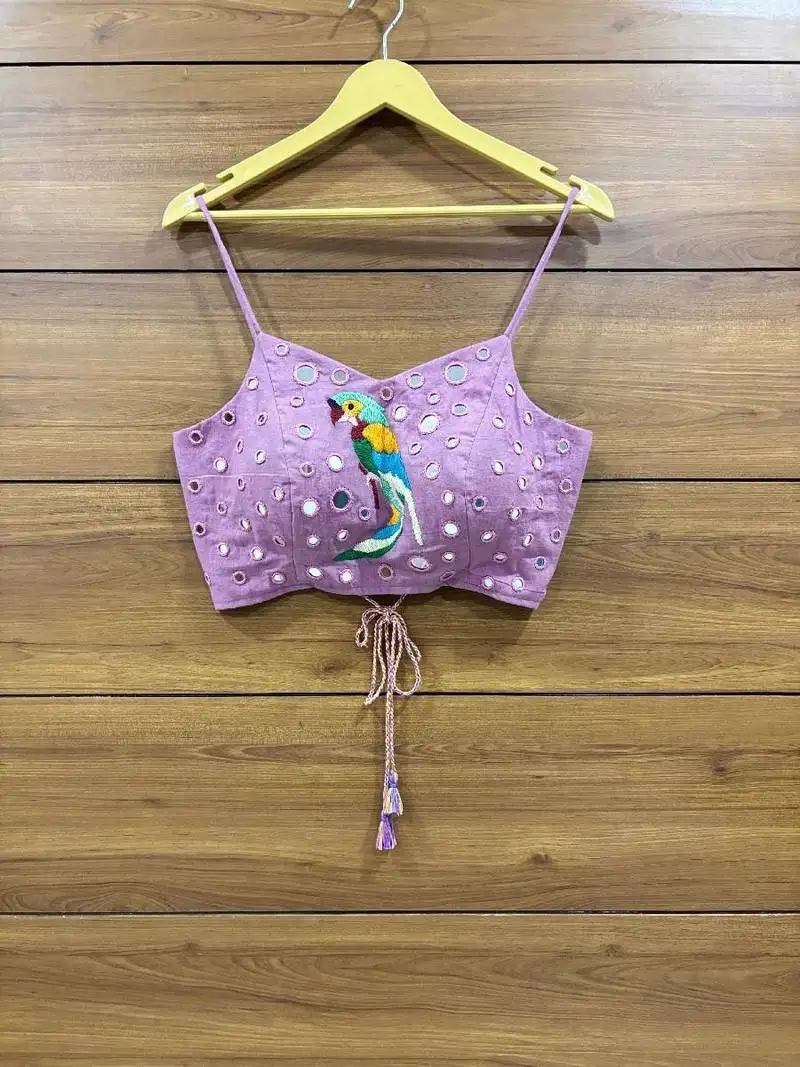 Lavender real mirror hand work sleeveless blouse