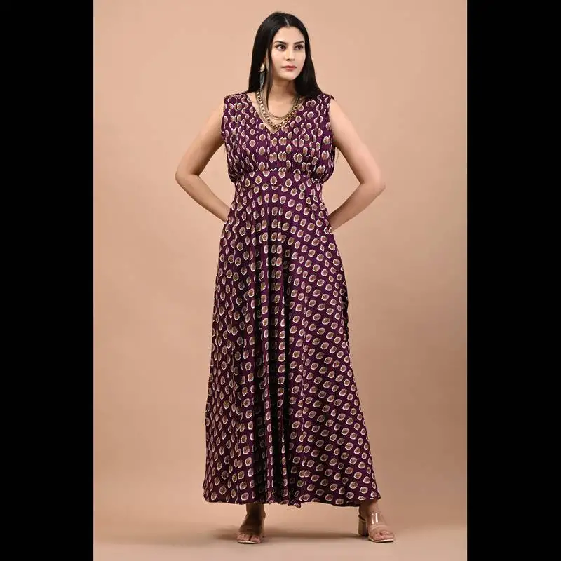 Purple block printed dress