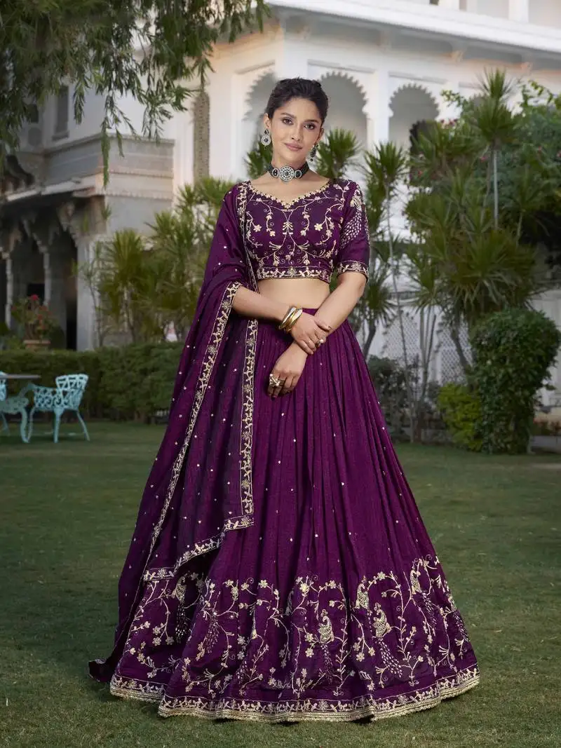 Designer art silk embroidery sequin work lehenga choli with dupatta for women