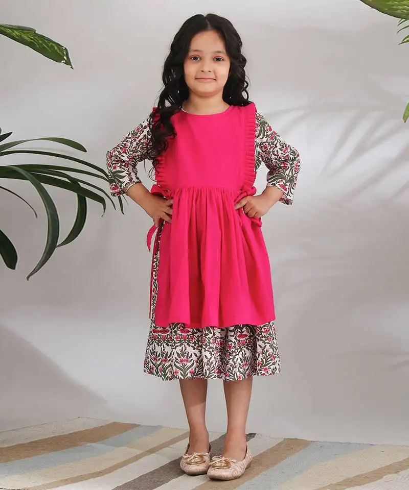 Pink cotton woven girls dress