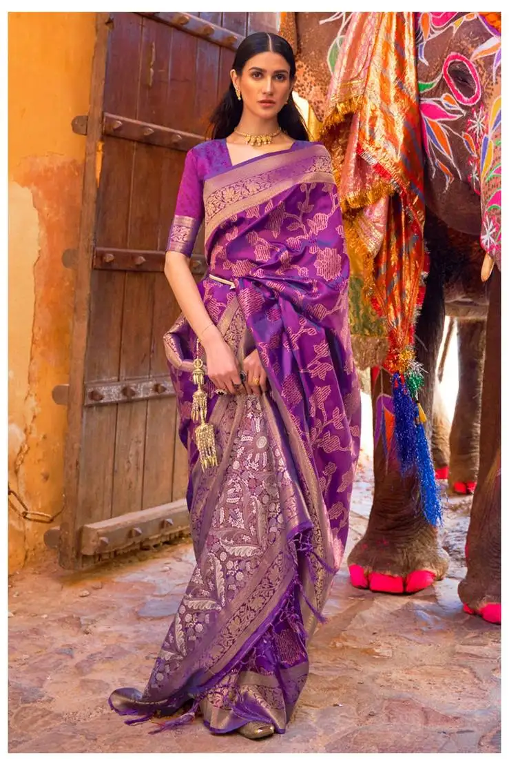 Purple kouram silk bland sequance & thread work saree with blouse