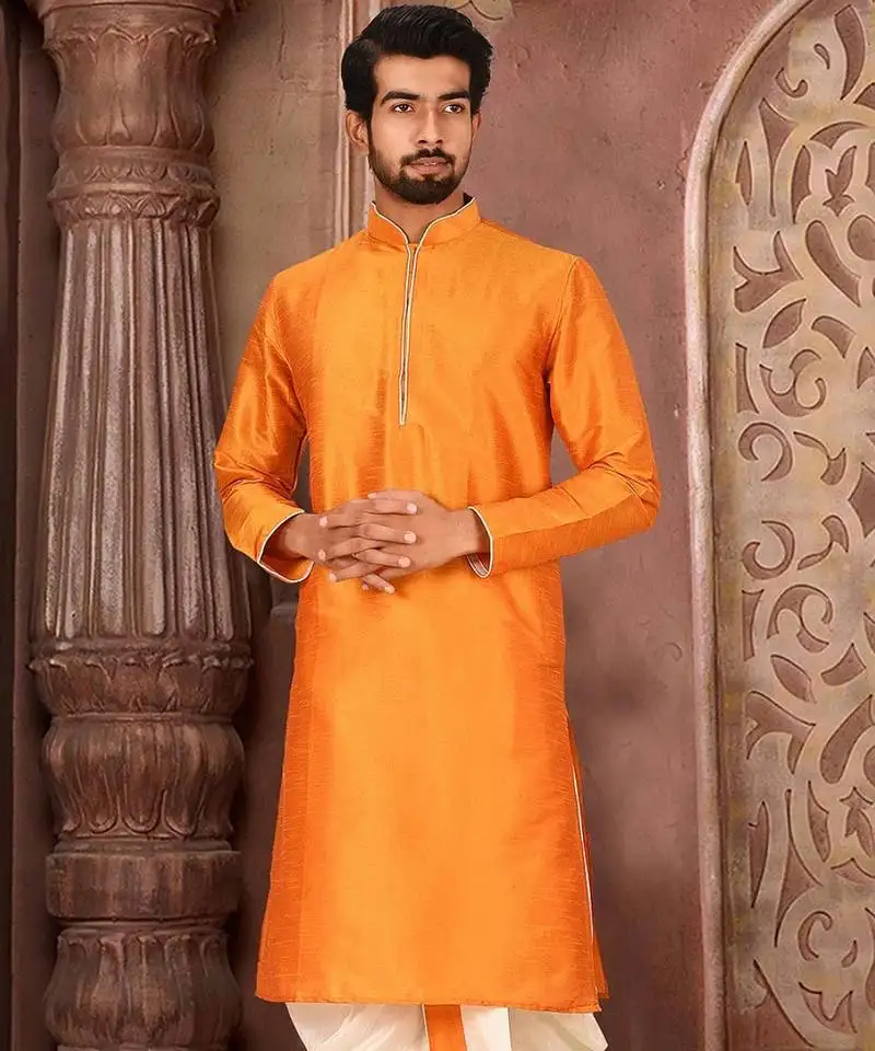 Orange dupion art silk kurta
