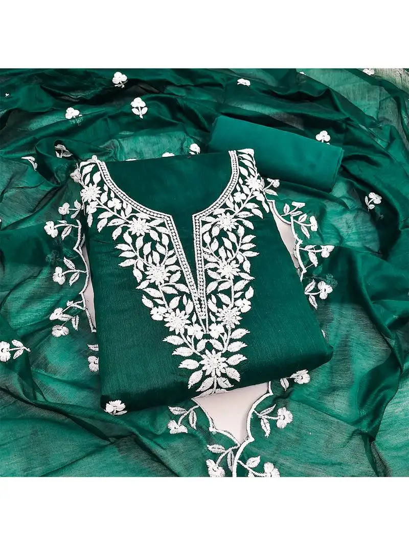 Embroidered chanderi cotton salwar kameez dress material unstitched