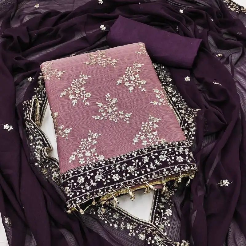 Dusty pink zomata embroidered salwar suit material with contrasting dupatta unstitched