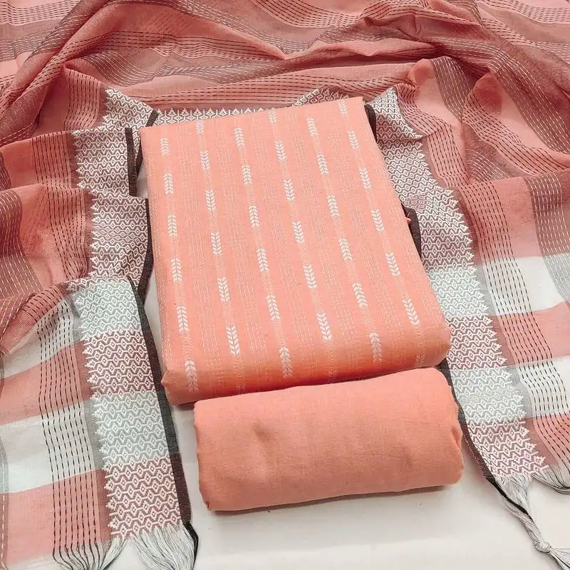 Soothing peach cotton printed salwar suit material set unstitched