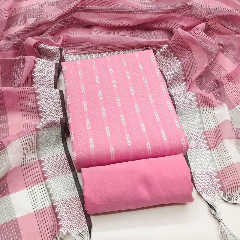 Soothing pink cotton printed salwar suit material set unstitched