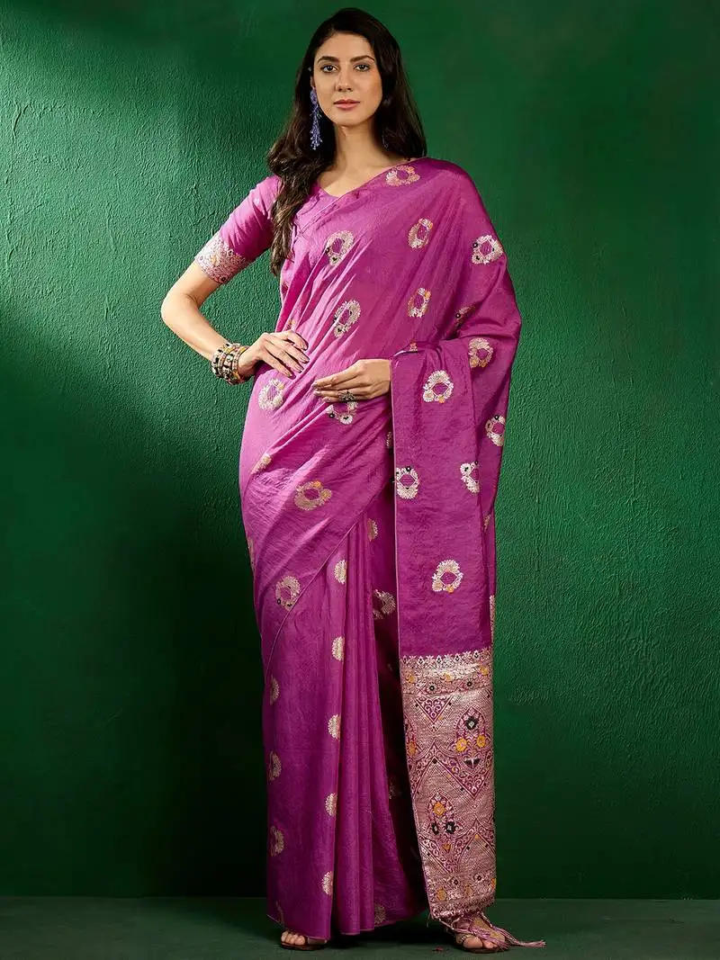 Mauve banarasi dola cotton saree with blouse
