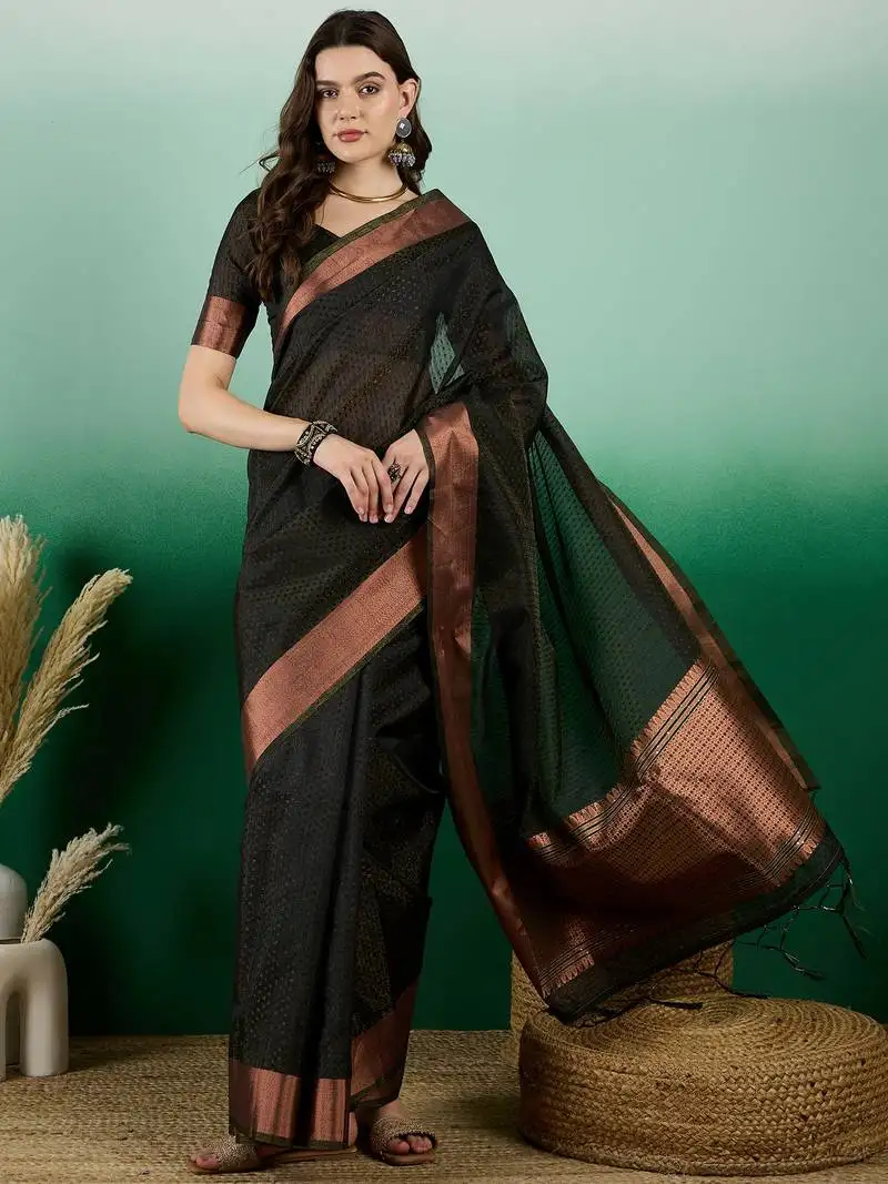 Black khadi organza saree with blouse