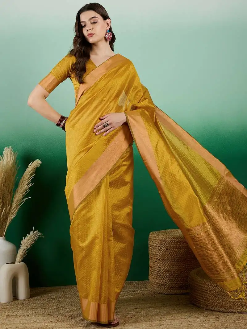 Gold khadi organza saree with blouse