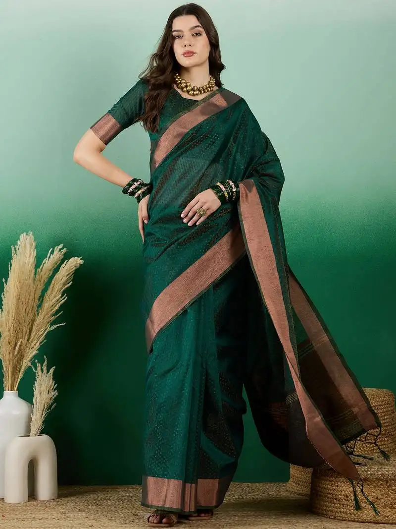 Green khadi organza saree with blouse