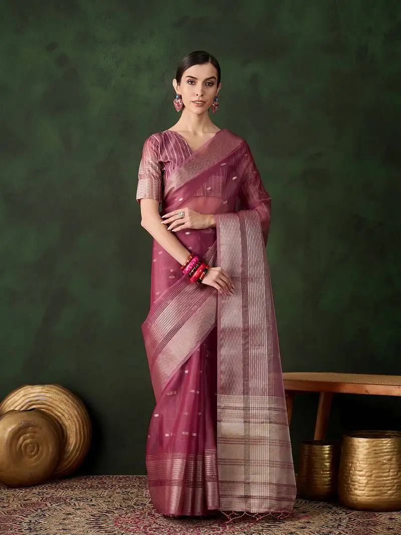 Magenta khadi organza jacquard saree