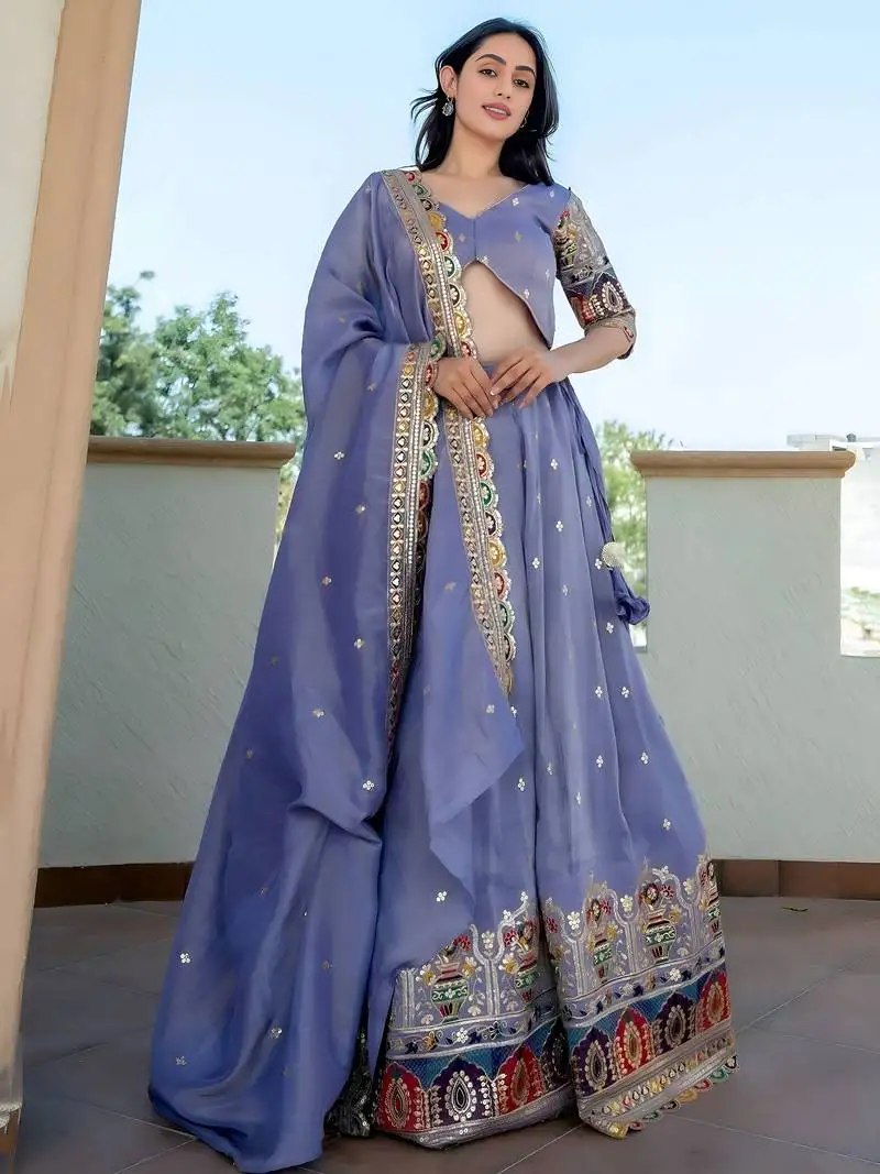 Beautiful lavender silk sequins embroidered lehenga choli with dupatta