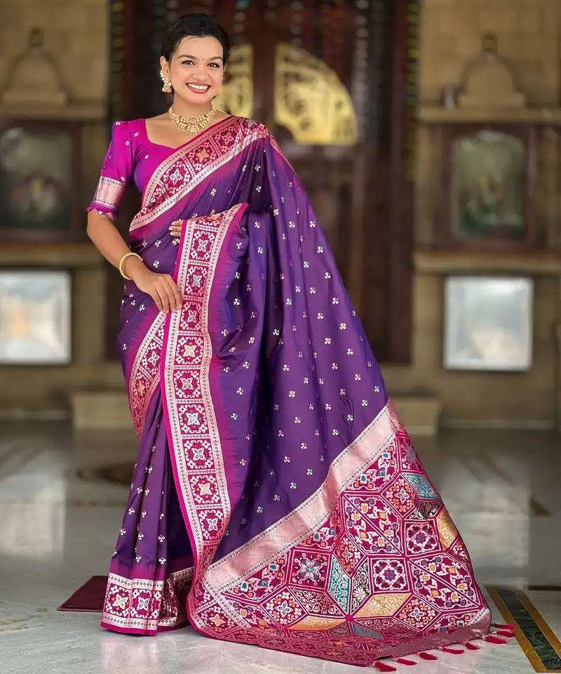 Magenta soft silk blend saree with zari weaving meenakari design